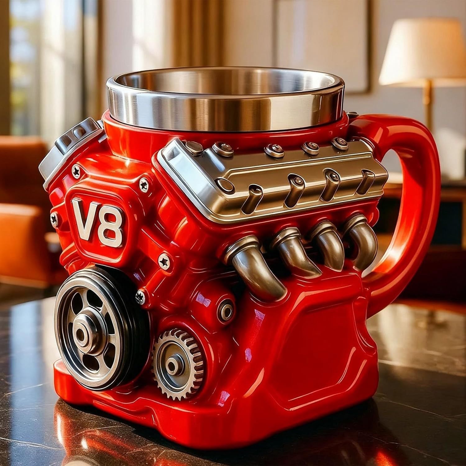 Red V8 Engine Mug